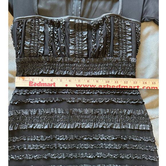 Vintage Tadashi‎ Black Mini Dress Long Sleeve Mesh Ruffle Trim Party Cocktail - Picture 10 of 11